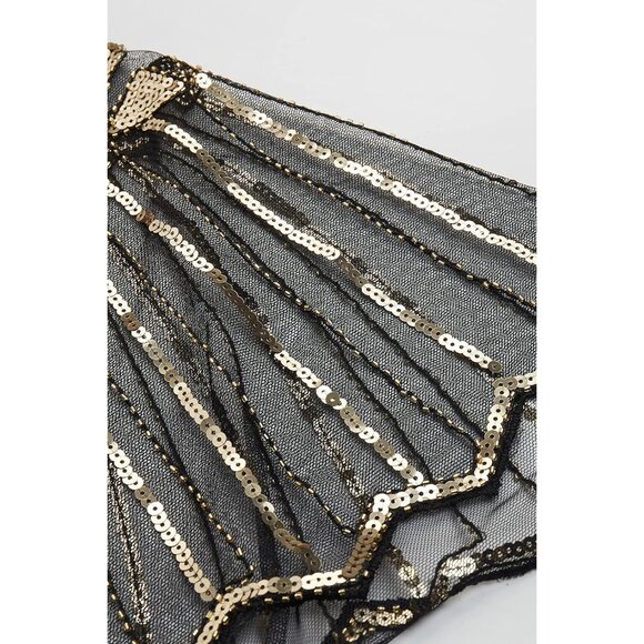 🆕 Women Gold Sequin Beaded Evening Cape Zig Zag Themed Party Dress Shawl Wraps - Picture 6 of 6